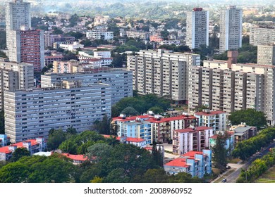 Apartment Buildings Neighborhood Of Havana, Cuba. Aerial City View.