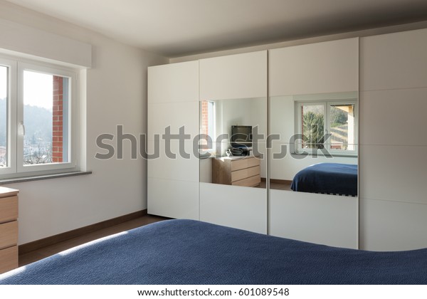 Apartment Interior Big Closet Mirror Bedroom Stock Photo