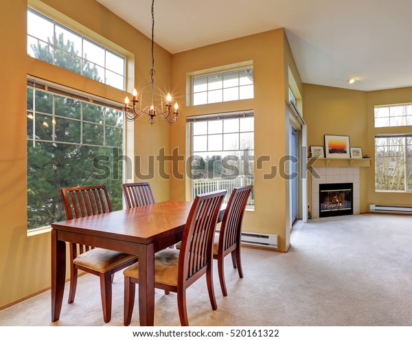 Apartment Interior Yellow Walls High Ceiling Stock Image