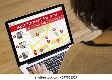 Apartment Search Online Concept: House Search Application On A Laptop Screen