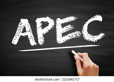 APEC Asia Pacific Economic Cooperation - Inter-governmental Forum For Economies In The Pacific Rim That Promotes Free Trade Throughout The Asia-Pacific Region, Acronym Text On Blackboard