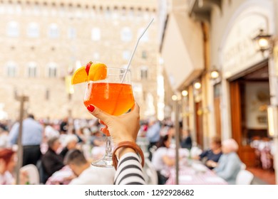 Aperol Spritz Cocktail Decorated With Orange And Strawberry