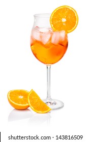 Aperol Spritz In A Wine Glass Decorated With An Orange Slice