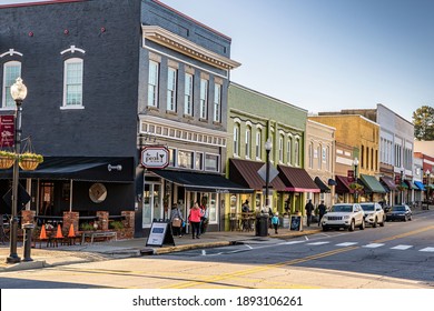 Apex, North Carolina USA-01 13 2021: Downtown Apex On A January Morning.