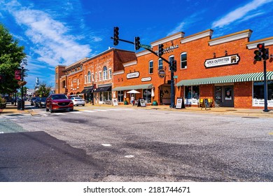 Apex, North Carolina USA-07 23 2022: A View Of Downtown Apex On A Summer Morning.