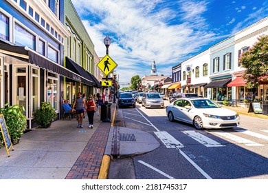 Apex, North Carolina USA-07 23 2022: Downtown Apex On A Busy Summer Saturday.