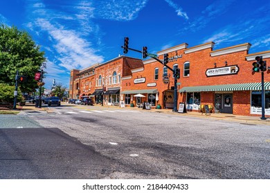 Apex, North Carolina USA-07 23 2022: Downtown Apex On A Summer Morning.