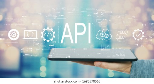 API - application programming interface concept with man holding a tablet computer - Shutterstock ID 1695570565