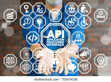 API - Application Programming Interface Healthcare Concept. Doctor Using Virtual Interface Offers Api Text Icon. Developing Medical App.