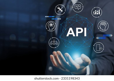 The API  (application programming interface) provides the interface for communication between applications, simplifying application integration. - Shutterstock ID 2331198343