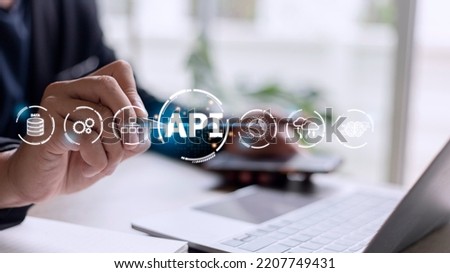 API - Application Programming Interface. Software development tool. Business, modern technology, internet and networking concept.