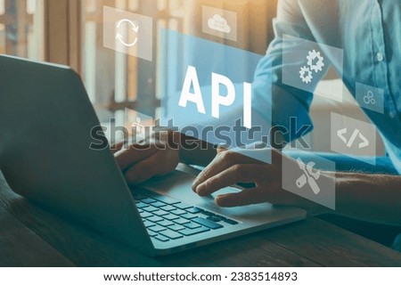 API concept, Application Programming Interface, connect services on internet, network data communication, software engineering technology on virtual screen Imagine de stoc © 
