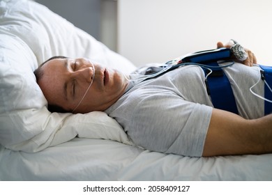 Apnea Sleep Disorder Treatment In Hospital. Man Therapy