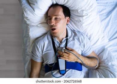 Apnea Sleep Disorder Treatment In Hospital. Man Therapy