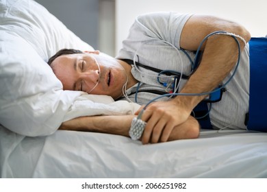 Apnea Sleep Disorder Treatment In Hospital. Man Therapy