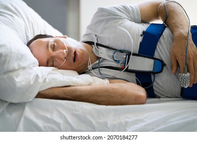 Apnea Sleep Disorder Treatment In Hospital. Man Therapy