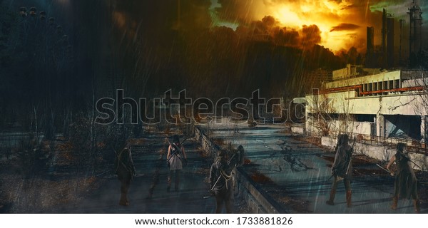 Apocalypse survivor concept, Ruins of a city.\
Apocalyptic landscape\

