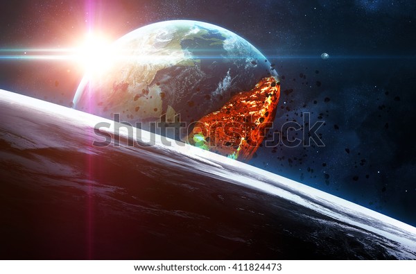 Apocalyptic Background Planet Earth Exploding Armageddon Stock Photo ...