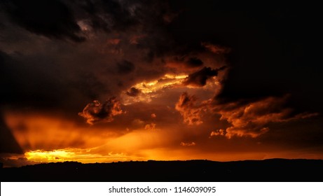 Apocalyptic Sunset With Fire Clouds