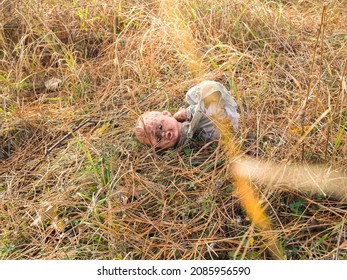 Apocalyptic World After The Pandemic. Abandoned Broken Creepy Baby Doll