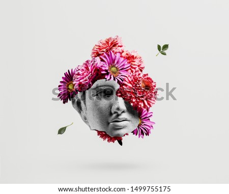 Apollo head with flower background concept.