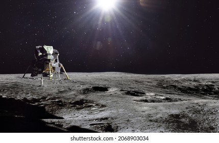 Apollo Lunar module spaceship surface Moon  Artemis lunar space program  Elements this image furnished by NASA