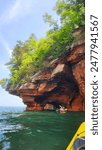 Apostle Islands National Lakeshore cliff and sea cave view from water