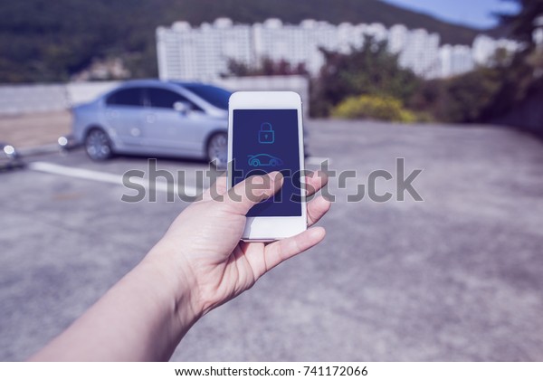 App connects to car and let user control it,\
background picture out of\
focus