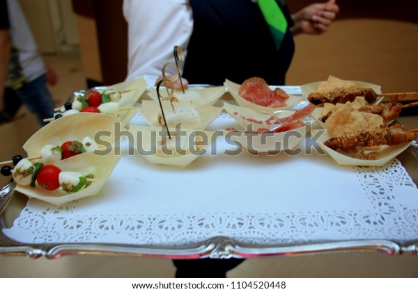 Appetizers Wedding Reception Various Luxurious Snacks Stock Photo