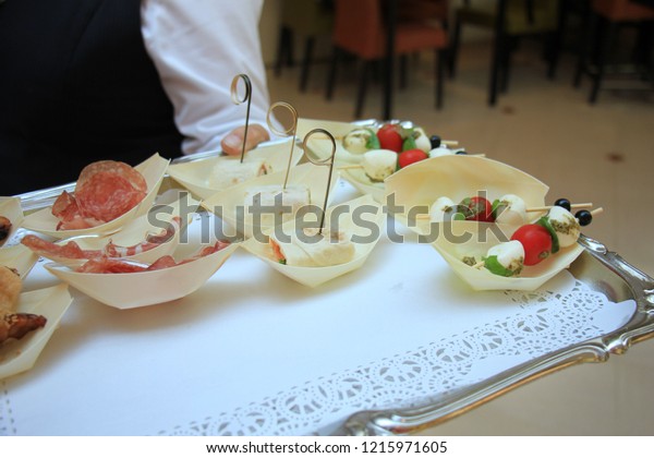 Appetizers Wedding Reception Various Luxurious Snacks Stock Photo