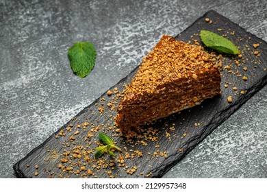 Appetizing piece of waffle cake with condensed milk and salted caramel. Close up view waffle with caramelized condensed milk, Delicious dessert, - Shutterstock ID 2129957348