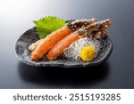 Appetizing raw king crab leg sashimi