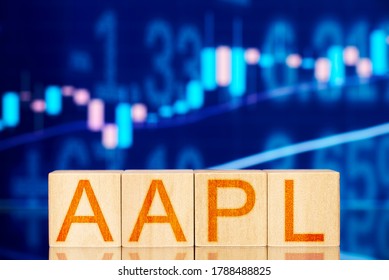 appl. wooden blocks with the inscription appl on the background of the stock chart