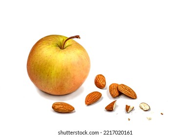 Apple And Almonds On White Background