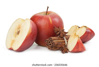 Apple, Anise And Cinnamon Isolated On White Background