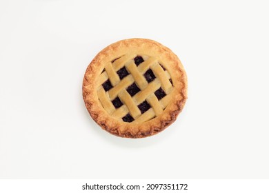 Apple Blackberry Pie Isolated On White Background Top Down