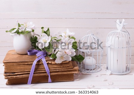 Similar – White apple blossoms in front of a blue sky