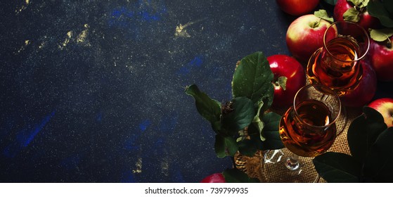 Apple Brandy, Dark Background, Top View