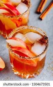 Apple Cider Moscow Mule For Halloween Or Thanksgiving In Glass On Gray Stone Background