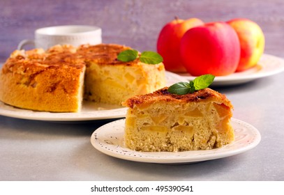 Apple And Cinnamon Cake Slice, Served On Plate