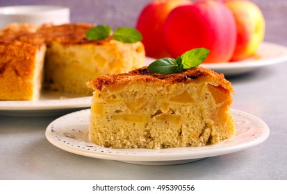 Apple And Cinnamon Cake Slice, Served On Plate