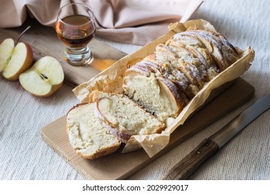 Apple Cinnamon Dessert Bread Cake On Wooden Board, Selective Focus