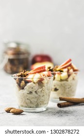 Apple Cinnamon Overnight Oats. Selective Focus,space For Text.