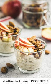 Apple Cinnamon Overnight Oats. Selective Focus,space For Text.