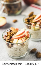 Apple Cinnamon Overnight Oats. Selective Focus,space For Text.