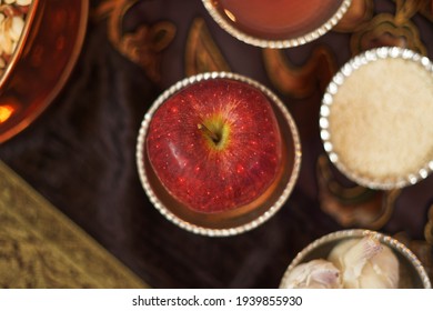 An Apple In The Coopered Plate For “Haftsin Or Noruz”, An Iranian Traditional Feast