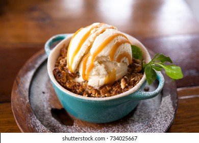 Apple Crumble Dessert With Ice Cream