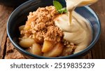 Apple Crumble: Tender, cinnamon-spiced apples topped with a buttery, crumbly streusel, baked to golden perfection—offering a comforting mix of sweet, soft, and crunchy textures.