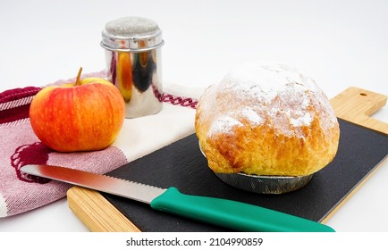 Apple Dumpling, Apple, Towel, Cutting Board And Knife.