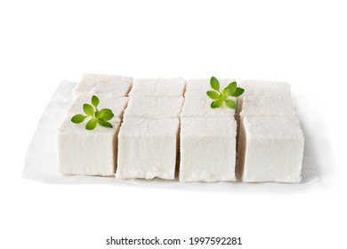 Apple  Gelatin Dessert Sugar Free Pastila Marshmallow Cubes Isolated On White 